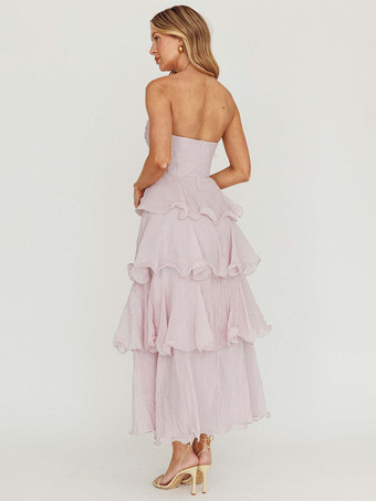 ティアードフリルマキシドレス（女性用） - ノースリーブレイヤードAラインチューブサマードレス - 夏の結婚式ゲスト向け 2026