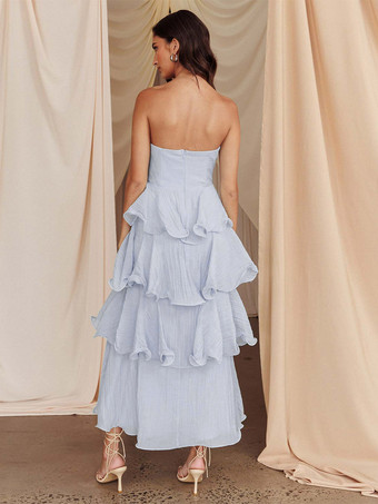 ティアードフリルマキシドレス（女性用） - ノースリーブレイヤードAラインチューブサマードレス - 夏の結婚式ゲスト向け 2026