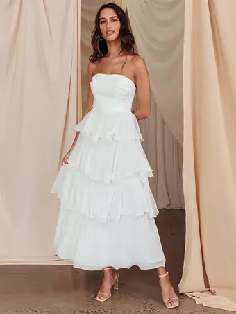 Tiered Ruffle Maxi Dress For Women - Sleeveless Layered A-Line Tube Sun Dress - Summer Wedding Guest 2026 Tiered Ruffle Maxi Dress For Women - Sleeveless Layered A-Line Tube Sun Dress - Summer Wedding Guest 2026