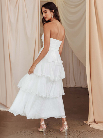 ティアードフリルマキシドレス（女性用） - ノースリーブレイヤードAラインチューブサマードレス - 夏の結婚式ゲスト向け 2026