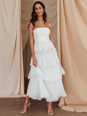 ティアードフリルマキシドレス（女性用） - ノースリーブレイヤードAラインチューブサマードレス - 夏の結婚式ゲスト向け 2026