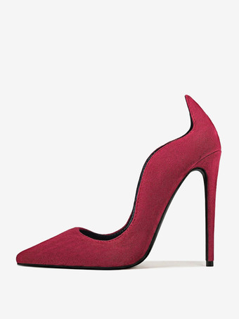 スエード素材のハイヒールパンプス、ポインテッドトゥ、スリッポンタイプのドレスパンプス