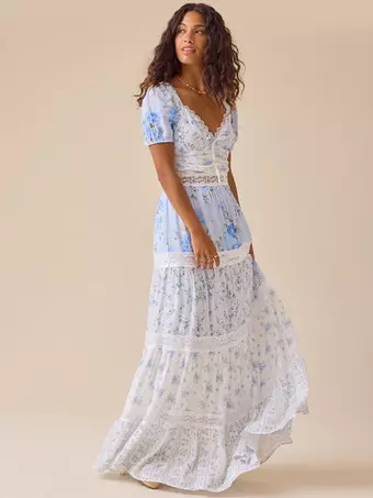 lace sun dresses Wholesale Hawaiian Vacation Beach Lace Solid Color Holiday Travel Beach V Neck 3/4 Length Sleeve White Dress