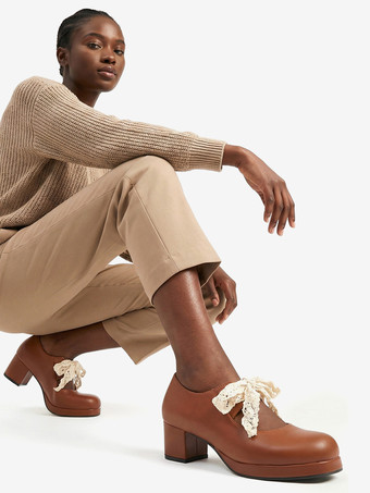 スウィートロリータ メリージェーンシューズ パープルリボン レースストラップ パテントレザー チャンキーヒール ロリータパンプス