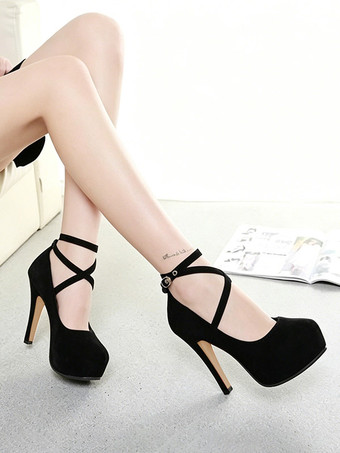 パンプス 厚底 プラットフォーム ブルー ピンヒール ラウンドトゥ マイクロスエード シューズ 13.5cm バックル ポールダンス パーティー キャバ イベント フォーマル レディース靴