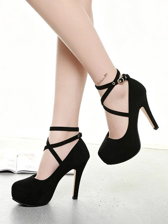 パンプス 厚底 プラットフォーム ブルー ピンヒール ラウンドトゥ マイクロスエード シューズ 13.5cm バックル ポールダンス パーティー キャバ イベント フォーマル レディース靴