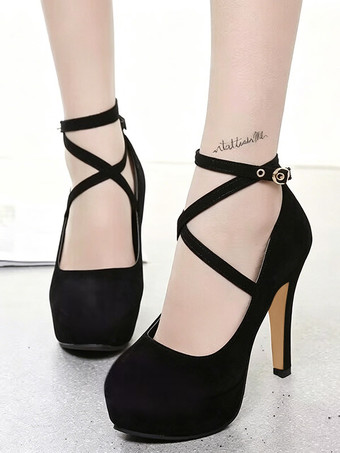 パンプス 厚底 プラットフォーム ブルー ピンヒール ラウンドトゥ マイクロスエード シューズ 13.5cm バックル ポールダンス パーティー キャバ イベント フォーマル レディース靴