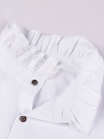 ホワイト レトロ ヴィクトリアン スチームパンク ハイカラー ダブルブレスト ヴィンテージ シャツ ブラウス