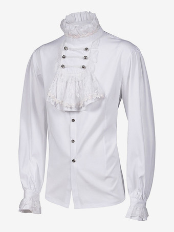 ホワイト レトロ ヴィクトリアン スチームパンク ハイカラー ダブルブレスト ヴィンテージ シャツ ブラウス