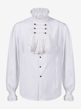 ホワイト レトロ ヴィクトリアン スチームパンク ハイカラー ダブルブレスト ヴィンテージ シャツ ブラウス