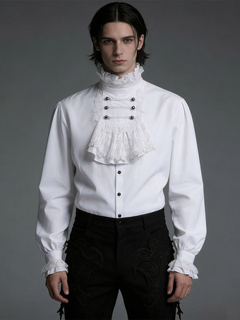 ホワイト ホワイト レトロ ヴィクトリアン スチームパンク ハイカラー ダブルブレスト ヴィンテージ シャツ ブラウス