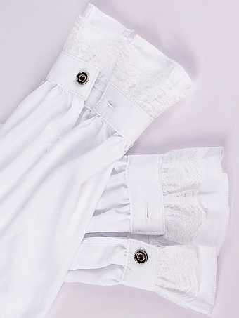 ホワイト レトロ ヴィクトリアン スチームパンク ハイカラー ダブルブレスト ヴィンテージ シャツ ブラウス