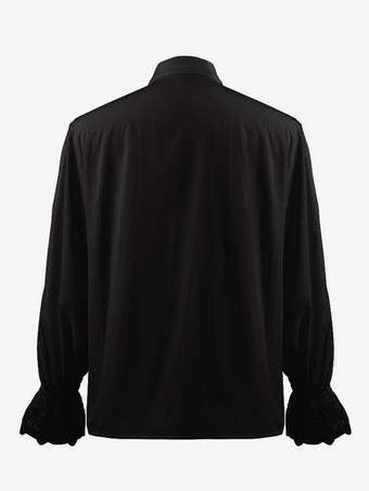 黒のレトロなスチームパンクシャツ、フリルがあしらわれた長袖のヴィンテージブラウス