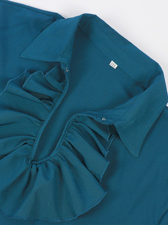 黒のレトロなスチームパンクシャツ、フリルがあしらわれた長袖のヴィンテージブラウス