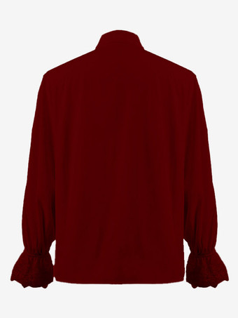 黒のレトロなスチームパンクシャツ、フリルがあしらわれた長袖のヴィンテージブラウス