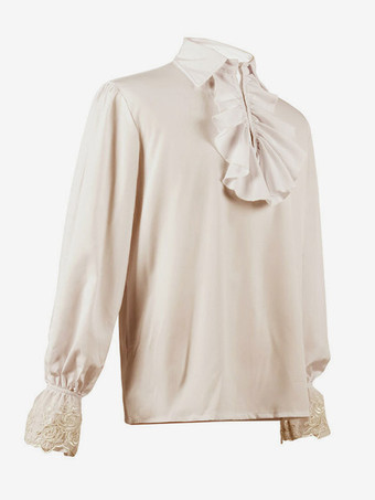 黒のレトロなスチームパンクシャツ、フリルがあしらわれた長袖のヴィンテージブラウス