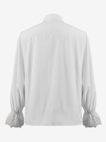 黒のレトロなスチームパンクシャツ、フリルがあしらわれた長袖のヴィンテージブラウス