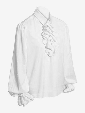 黒のレトロなスチームパンクシャツ、フリルがあしらわれた長袖のヴィンテージブラウス