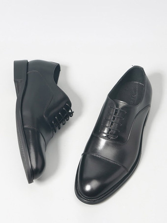 ブラックキャップトゥオックスフォードシューズ メンズ本革レースアップドレスシューズ