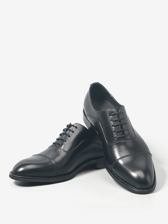 ブラックキャップトゥオックスフォードシューズ メンズ本革レースアップドレスシューズ