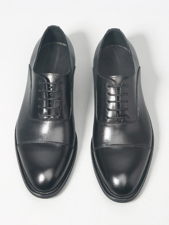 ブラックキャップトゥオックスフォードシューズ メンズ本革レースアップドレスシューズ