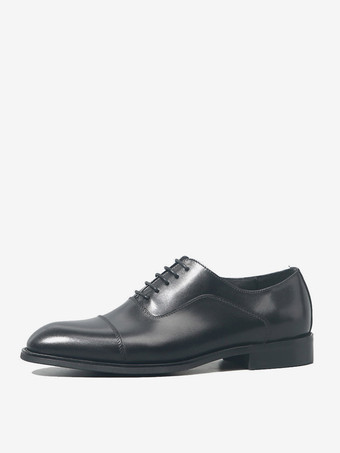 ブラックキャップトゥオックスフォードシューズ メンズ本革レースアップドレスシューズ