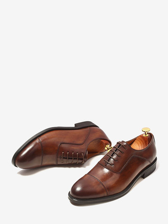 ブラックキャップトゥオックスフォードシューズ メンズ本革レースアップドレスシューズ