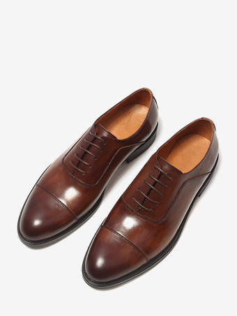 ブラックキャップトゥオックスフォードシューズ メンズ本革レースアップドレスシューズ