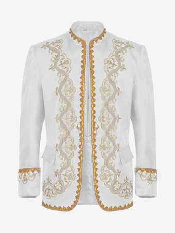 ホワイト ブラック メンズ コート ヴィンテージ スチームパンク ヴィクトリアン 刺繍 長袖 レトロ コート