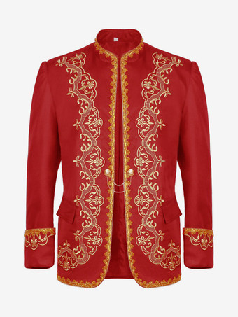 レッド ブラック メンズ コート ヴィンテージ スチームパンク ヴィクトリアン 刺繍 長袖 レトロ コート