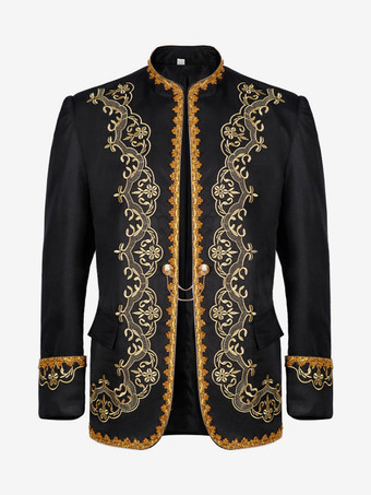 ブラック ブラック メンズ コート ヴィンテージ スチームパンク ヴィクトリアン 刺繍 長袖 レトロ コート