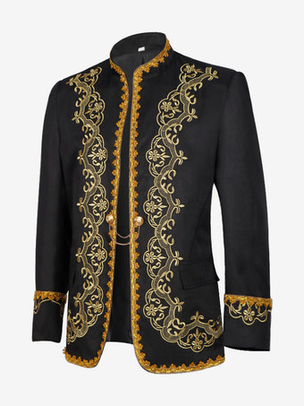 ブラック メンズ コート ヴィンテージ スチームパンク ヴィクトリアン 刺繍 長袖 レトロ コート