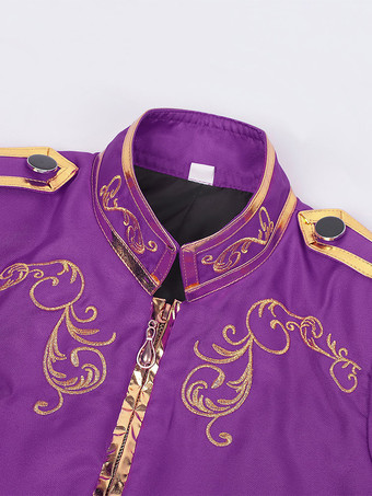 パープル メンズ レトロ スチームパンク コート ハイカラー 刺繍入り フロントジップ 長袖 ヴィンテージ コート