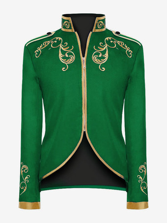 グリーン パープル メンズ レトロ スチームパンク コート ハイカラー 刺繍入り フロントジップ 長袖 ヴィンテージ コート