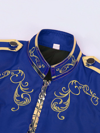 パープル メンズ レトロ スチームパンク コート ハイカラー 刺繍入り フロントジップ 長袖 ヴィンテージ コート