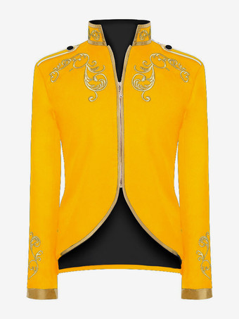 イエローパープル メンズ レトロ スチームパンク コート ハイカラー 刺繍入り フロントジップ 長袖 ヴィンテージ コート