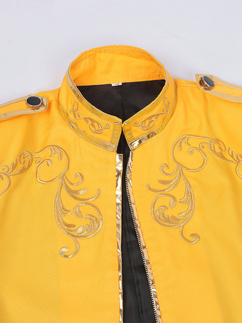 パープル メンズ レトロ スチームパンク コート ハイカラー 刺繍入り フロントジップ 長袖 ヴィンテージ コート