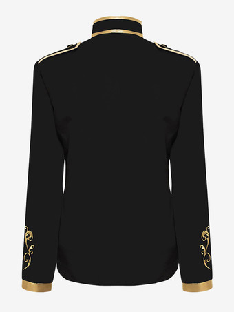 パープル メンズ レトロ スチームパンク コート ハイカラー 刺繍入り フロントジップ 長袖 ヴィンテージ コート