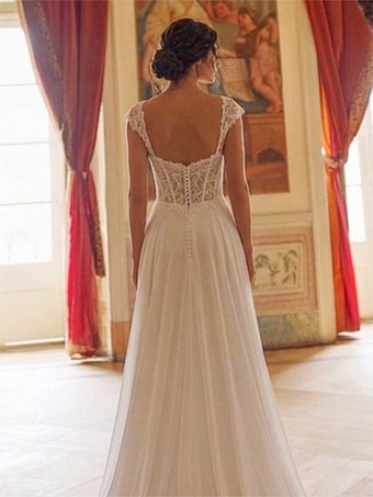 市民結婚式用ドレス Aライン ハートネック ノースリーブ レース ボヘミアン風 ブライダルドレス