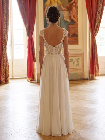 市民結婚式用ドレス Aライン ハートネック ノースリーブ レース ボヘミアン風 ブライダルドレス