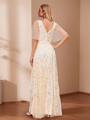 イブニングドレス Aライン Vネック スパンコール フロア丈 フォーマル パーティードレス