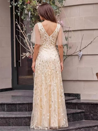 イブニングドレス Aライン Vネック スパンコール フロア丈 フォーマル パーティードレス