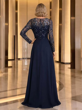 マザーズドレス パーティードレス ジュエルネック 長袖 Aライン スパンコール ウェディングゲストドレス