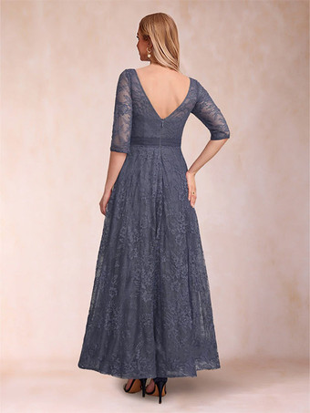 花嫁の母のためのパーティードレス、ジュエルネック、七分袖、Aライン、レース、足首丈、結婚式ゲストドレス