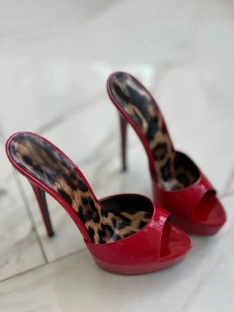 赤いセクシーなサンダル スリッパ プラットフォーム オープントゥ ハイヒール スライド