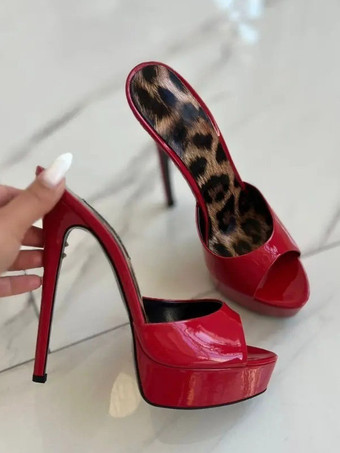 赤いセクシーなサンダル スリッパ プラットフォーム オープントゥ ハイヒール スライド