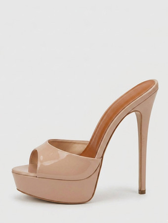 ディープアプリコット赤いセクシーなサンダル スリッパ プラットフォーム オープントゥ ハイヒール スライド