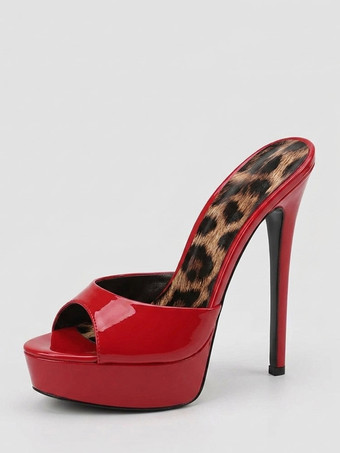 レッド 赤いセクシーなサンダル スリッパ プラットフォーム オープントゥ ハイヒール スライド