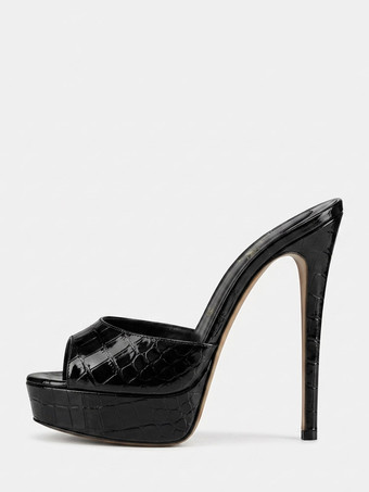 ブラック 赤いセクシーなサンダル スリッパ プラットフォーム オープントゥ ハイヒール スライド