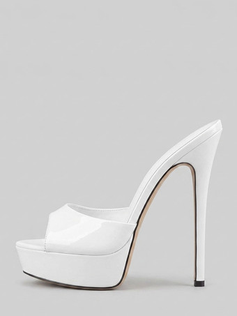 ホワイト 赤いセクシーなサンダル スリッパ プラットフォーム オープントゥ ハイヒール スライド